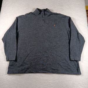 Polo Ralph Lauren Sweater Mens 5XB Gray Estate Rib 1/4 Zip Pullover Flesh Pony